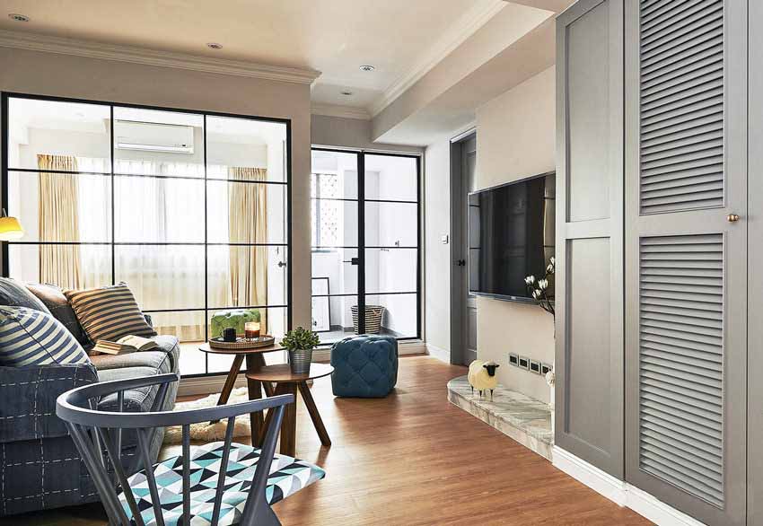 66㎡英式风格小公寓装修 黑框玻璃门窗设计明亮又通透！