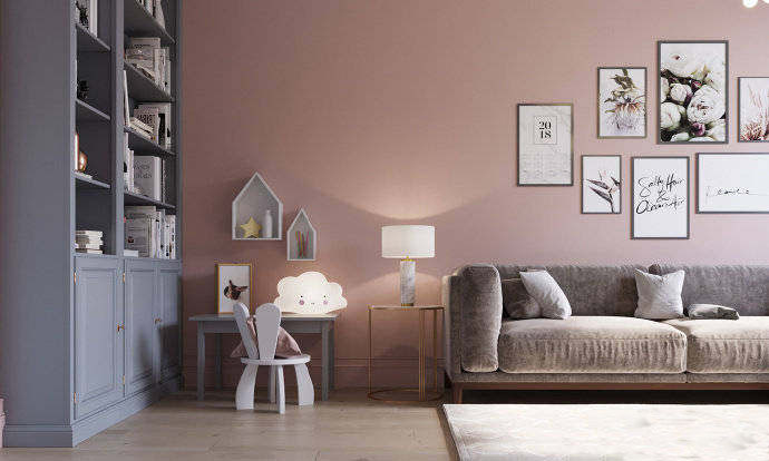 88平北欧风格公寓装修 粉色的墙面很有温柔气质！