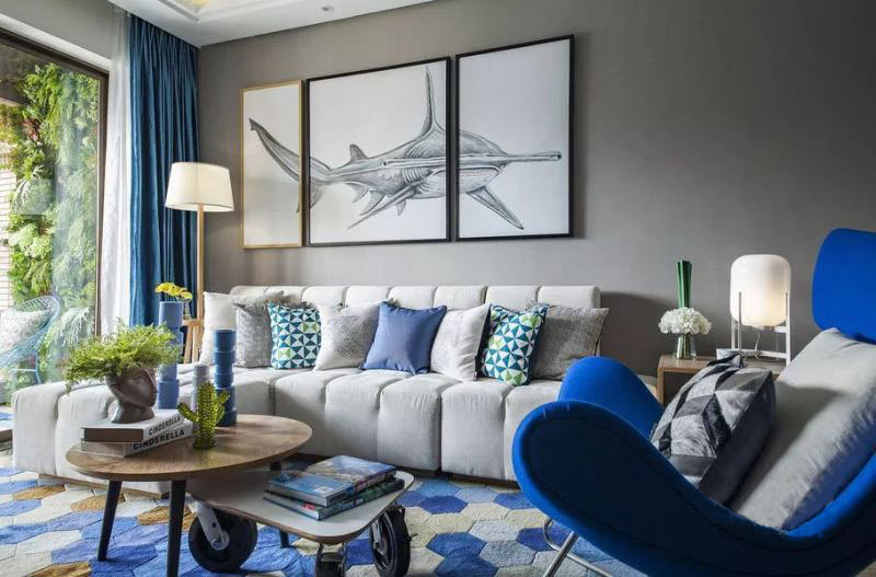 89㎡北欧风格三室两厅装修 蓝灰白组合而成的清新时尚浪漫之家！