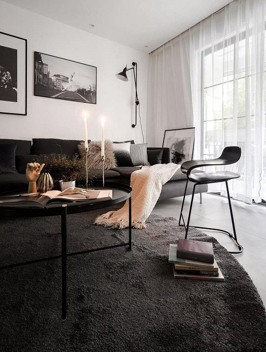 100㎡简约风格两室装修 黑白灰色调打造的简约舒适之家！