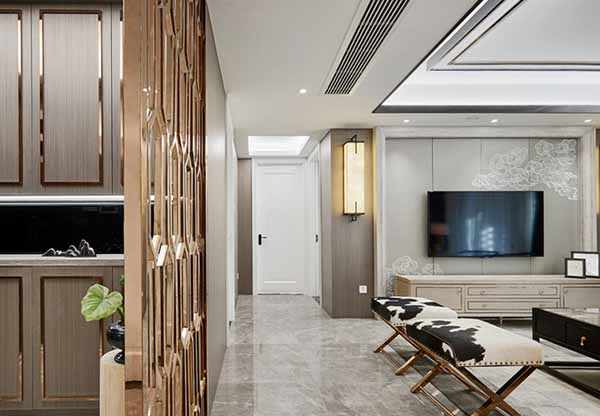 145㎡新中式风格三居室装修效果图 简洁中的沉稳大气！