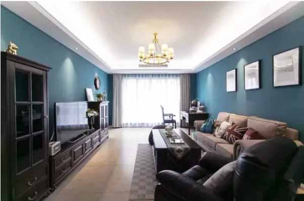 112㎡三居室装修效果图 简洁的装饰和蓝色墙面让家很有档次！